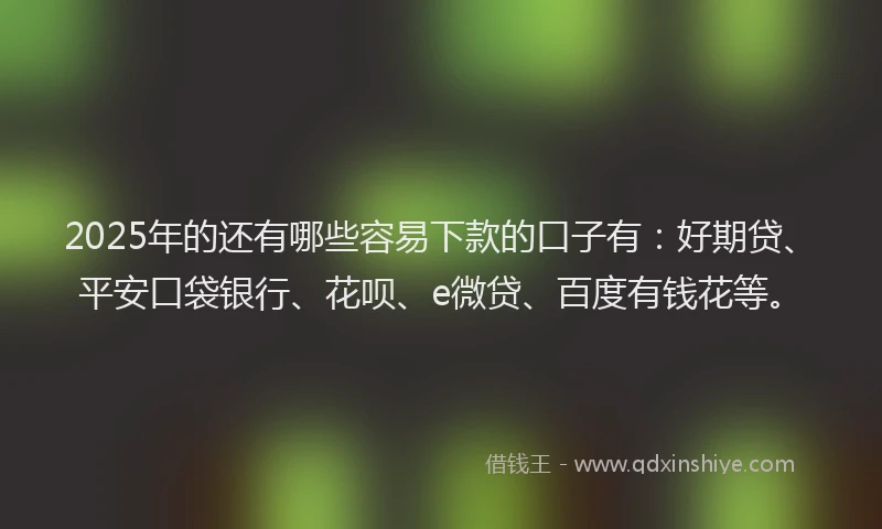 2025年的还有哪些容易下款的口子有：好期贷、平安口袋银行、花呗、e微贷、百度有钱花等。