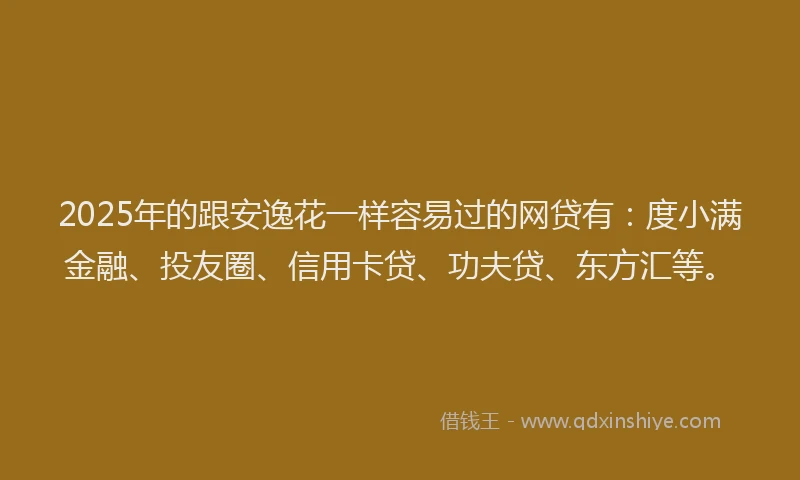 2025年的跟安逸花一样容易过的网贷有：度小满金融、投友圈、信用卡贷、功夫贷、东方汇等。