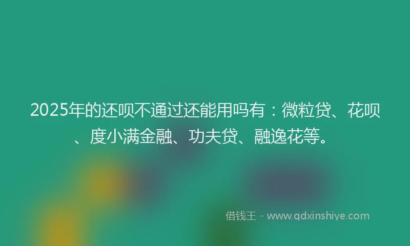 2025年的还呗不通过还能用吗有：微粒贷、花呗、度小满金融、功夫贷、融逸花等。