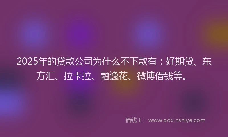 2025年的贷款公司为什么不下款有：好期贷、东方汇、拉卡拉、融逸花、微博借钱等。