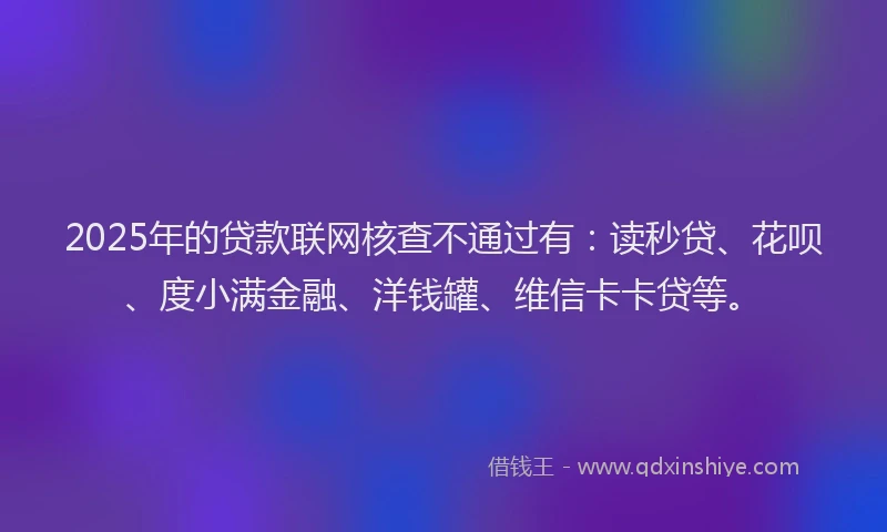 2025年的贷款联网核查不通过有：读秒贷、花呗、度小满金融、洋钱罐、维信卡卡贷等。