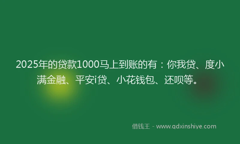 2025年的贷款1000马上到账的有：你我贷、度小满金融、平安i贷、小花钱包、还呗等。