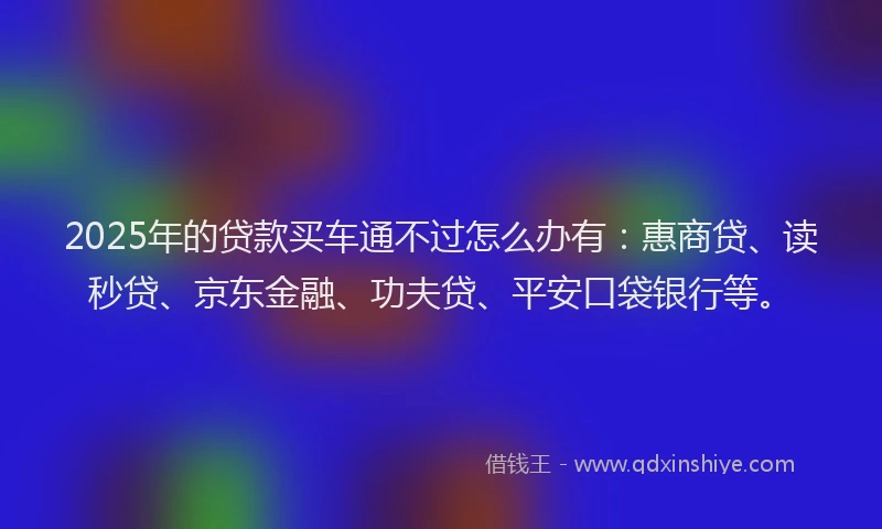2025年的贷款买车通不过怎么办有：惠商贷、读秒贷、京东金融、功夫贷、平安口袋银行等。