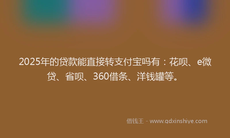 2025年的贷款能直接转支付宝吗有：花呗、e微贷、省呗、360借条、洋钱罐等。