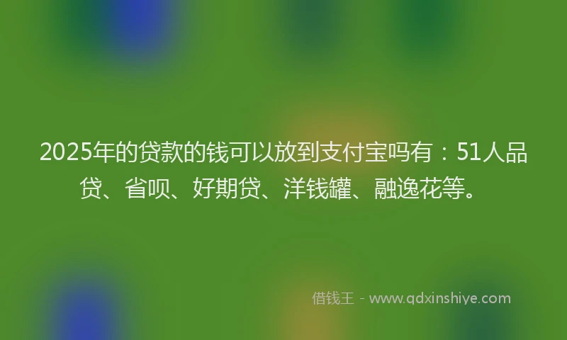 2025年的贷款的钱可以放到支付宝吗有：51人品贷、省呗、好期贷、洋钱罐、融逸花等。