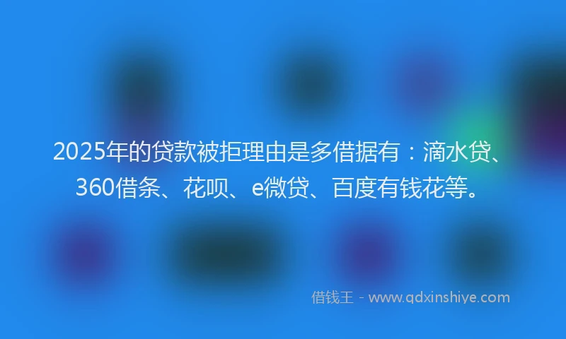 2025年的贷款被拒理由是多借据有：滴水贷、360借条、花呗、e微贷、百度有钱花等。