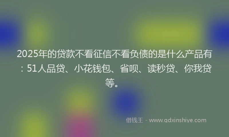 2025年的贷款不看征信不看负债的是什么产品有：51人品贷、小花钱包、省呗、读秒贷、你我贷等。