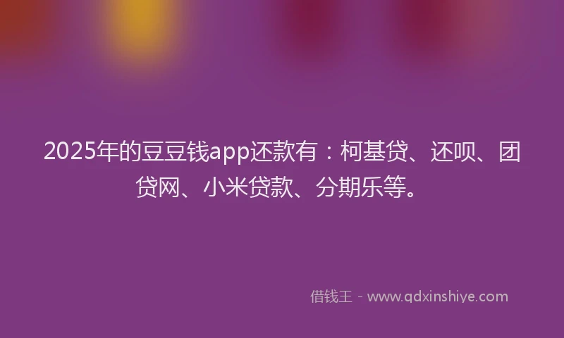2025年的豆豆钱app还款有：柯基贷、还呗、团贷网、小米贷款、分期乐等。