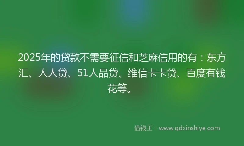 2025年的贷款不需要征信和芝麻信用的有：东方汇、人人贷、51人品贷、维信卡卡贷、百度有钱花等。