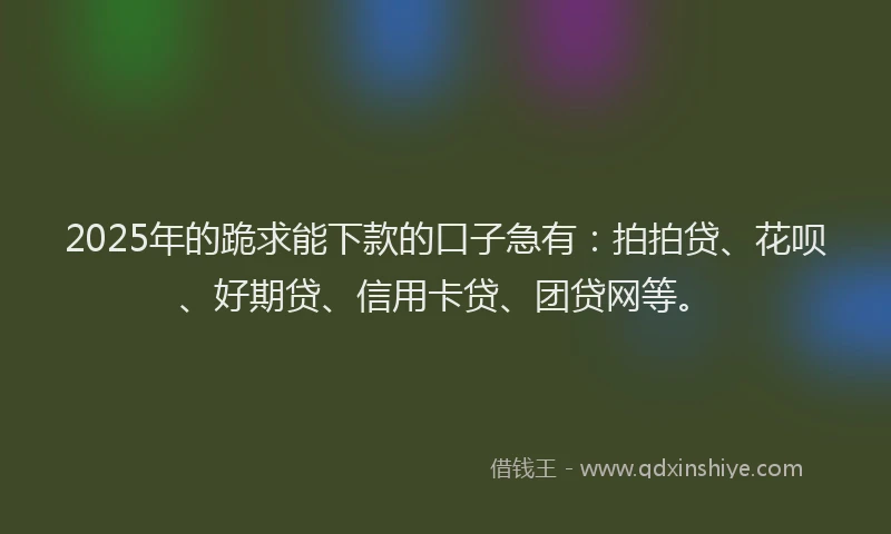 2025年的跪求能下款的口子急有：拍拍贷、花呗、好期贷、信用卡贷、团贷网等。