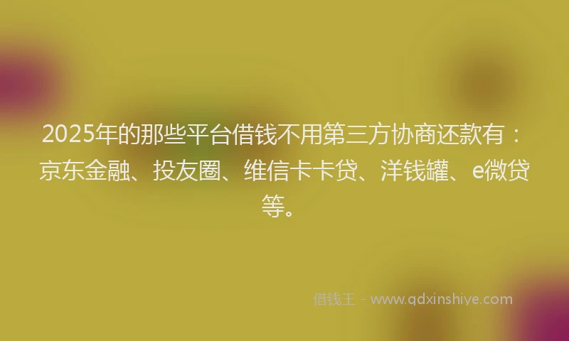 2025年的那些平台借钱不用第三方协商还款有：京东金融、投友圈、维信卡卡贷、洋钱罐、e微贷等。