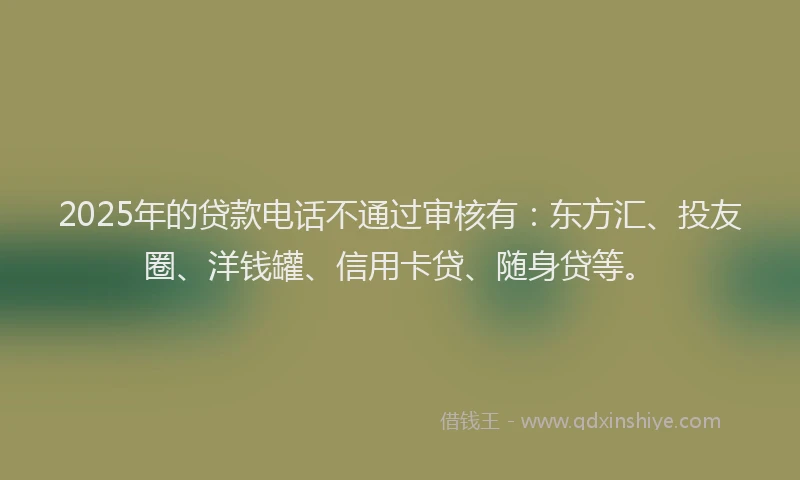 2025年的贷款电话不通过审核有：东方汇、投友圈、洋钱罐、信用卡贷、随身贷等。