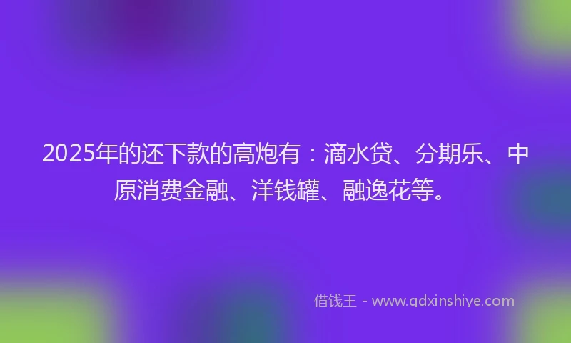 2025年的还下款的高炮有：滴水贷、分期乐、中原消费金融、洋钱罐、融逸花等。