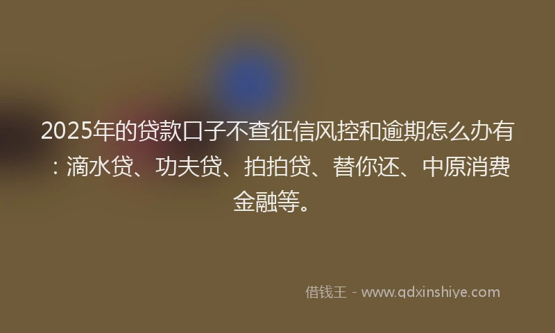 2025年的贷款口子不查征信风控和逾期怎么办有：滴水贷、功夫贷、拍拍贷、替你还、中原消费金融等。