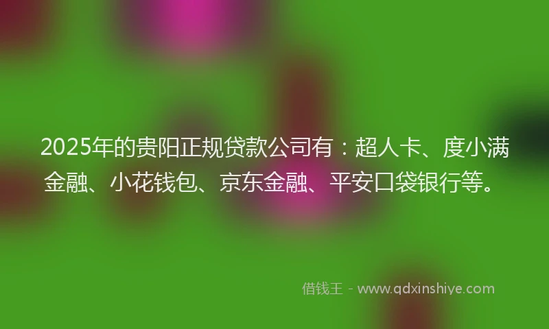 2025年的贵阳正规贷款公司有：超人卡、度小满金融、小花钱包、京东金融、平安口袋银行等。