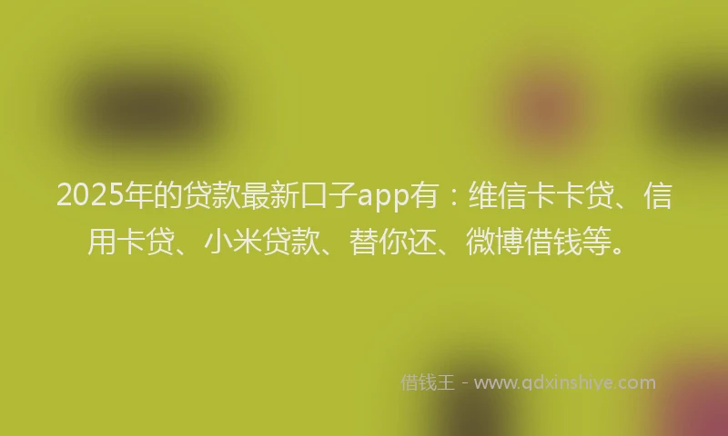 2025年的贷款最新口子app有：维信卡卡贷、信用卡贷、小米贷款、替你还、微博借钱等。