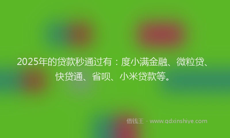 2025年的贷款秒通过有：度小满金融、微粒贷、快贷通、省呗、小米贷款等。