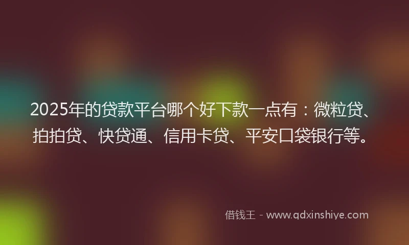 2025年的贷款平台哪个好下款一点有：微粒贷、拍拍贷、快贷通、信用卡贷、平安口袋银行等。