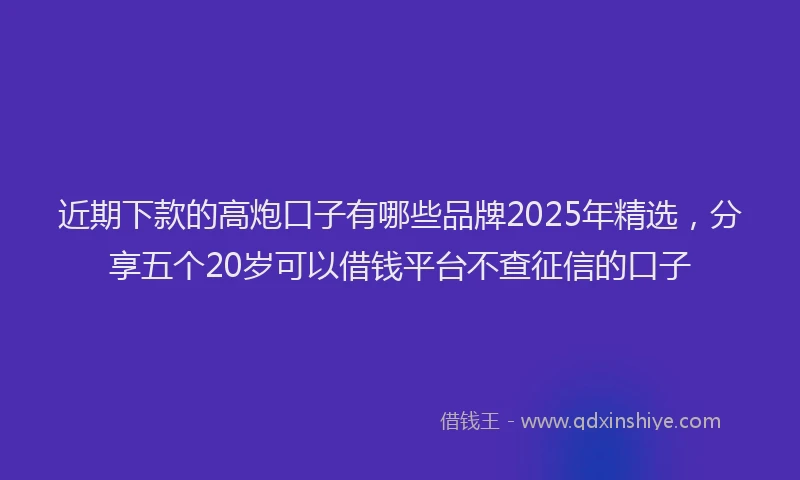 近期下款的高炮口子有哪些品牌2025年精选，分享五个20岁可以借钱平台不查征信的口子