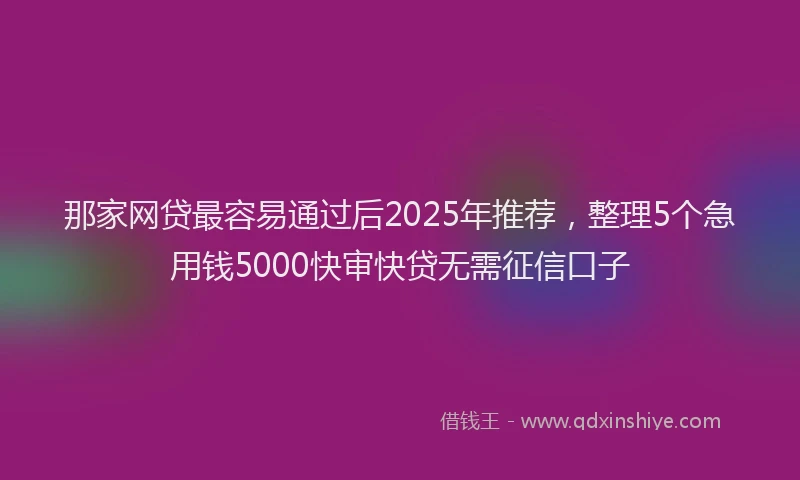 那家网贷最容易通过后2025年推荐，整理5个急用钱5000快审快贷无需征信口子