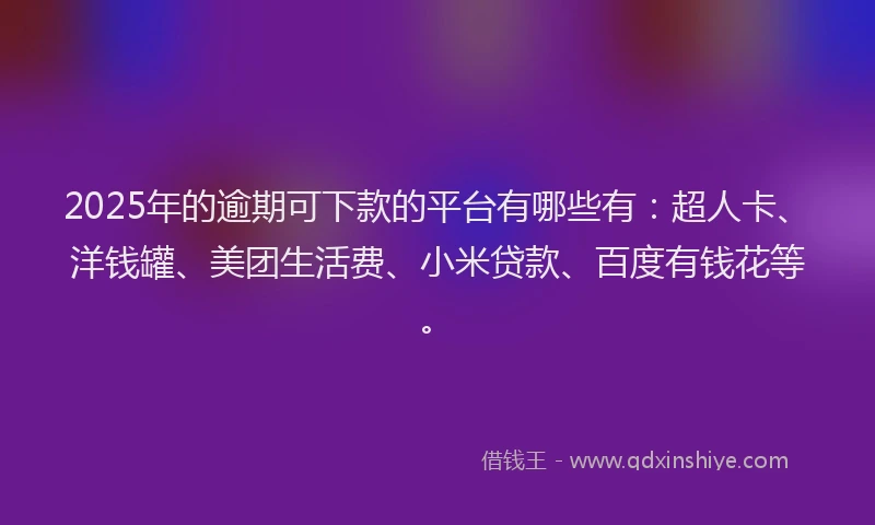 2025年的逾期可下款的平台有哪些有：超人卡、洋钱罐、美团生活费、小米贷款、百度有钱花等。