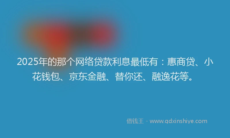 2025年的那个网络贷款利息最低有：惠商贷、小花钱包、京东金融、替你还、融逸花等。
