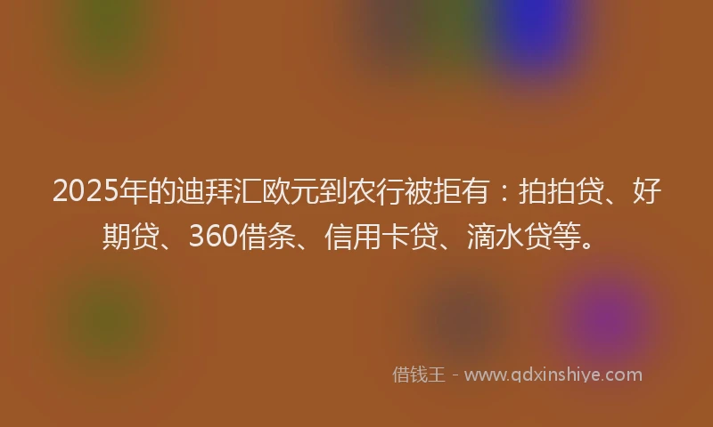 2025年的迪拜汇欧元到农行被拒有：拍拍贷、好期贷、360借条、信用卡贷、滴水贷等。