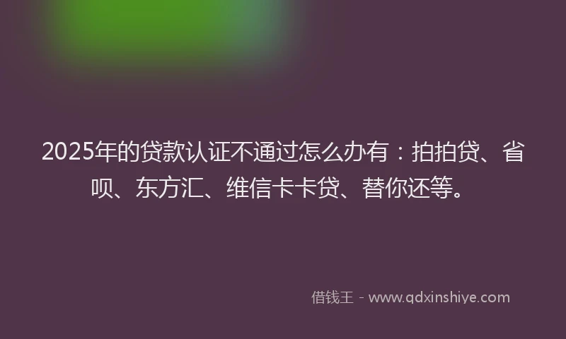 2025年的贷款认证不通过怎么办有：拍拍贷、省呗、东方汇、维信卡卡贷、替你还等。