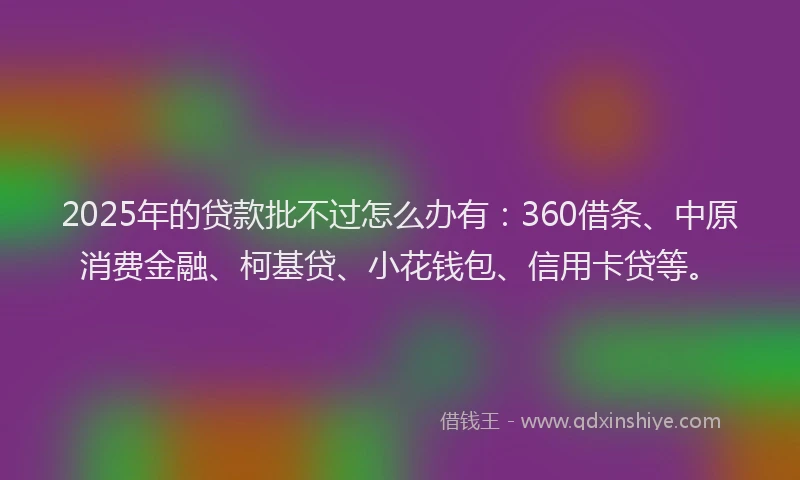 2025年的贷款批不过怎么办有：360借条、中原消费金融、柯基贷、小花钱包、信用卡贷等。