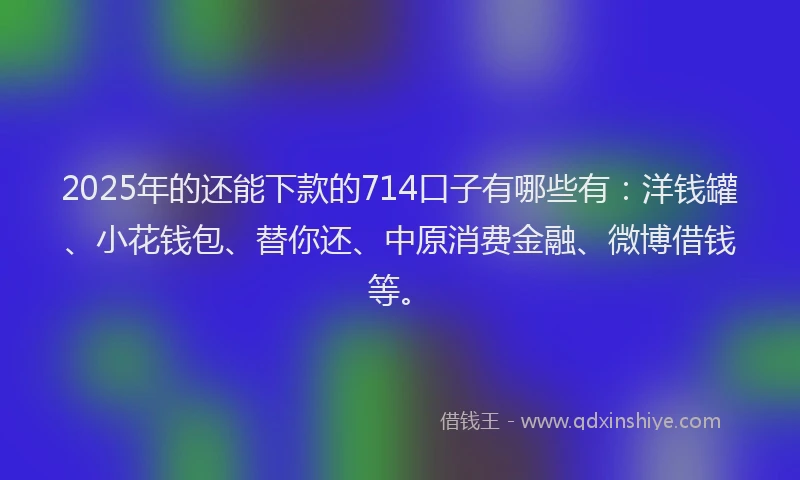 2025年的还能下款的714口子有哪些有：洋钱罐、小花钱包、替你还、中原消费金融、微博借钱等。
