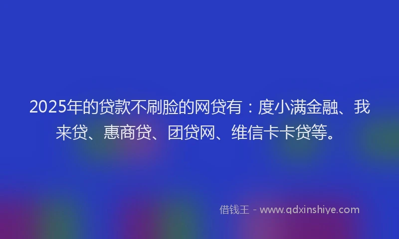 2025年的贷款不刷脸的网贷有：度小满金融、我来贷、惠商贷、团贷网、维信卡卡贷等。