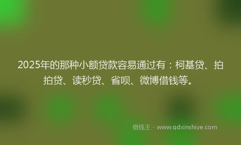2025年的那种小额贷款容易通过有：柯基贷、拍拍贷、读秒贷、省呗、微博借钱等。