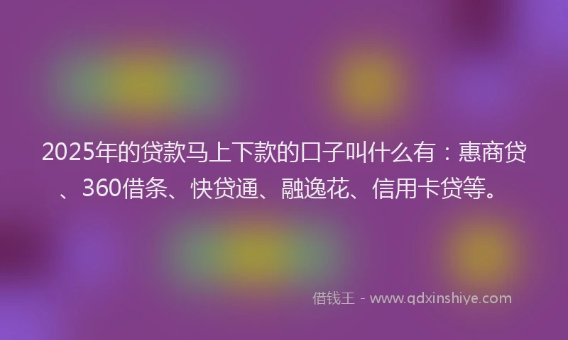 2025年的贷款马上下款的口子叫什么有：惠商贷、360借条、快贷通、融逸花、信用卡贷等。