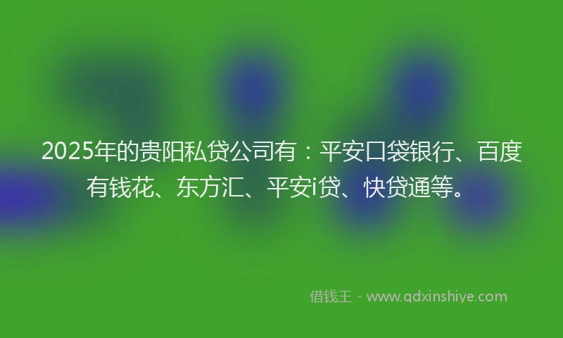 2025年的贵阳私贷公司有：平安口袋银行、百度有钱花、东方汇、平安i贷、快贷通等。