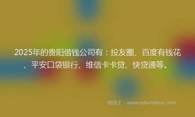 2025年的贵阳借钱公司有：投友圈、百度有钱花、平安口袋银行、维信卡卡贷、快贷通等。