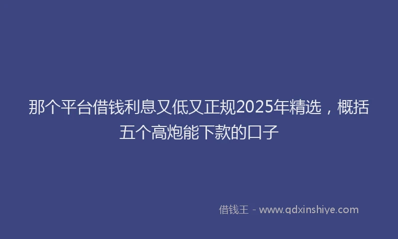 那个平台借钱利息又低又正规2025年精选，概括五个高炮能下款的口子