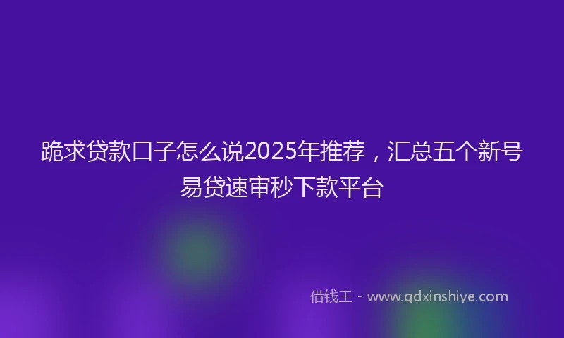 跪求贷款口子怎么说2025年推荐，汇总五个新号易贷速审秒下款平台