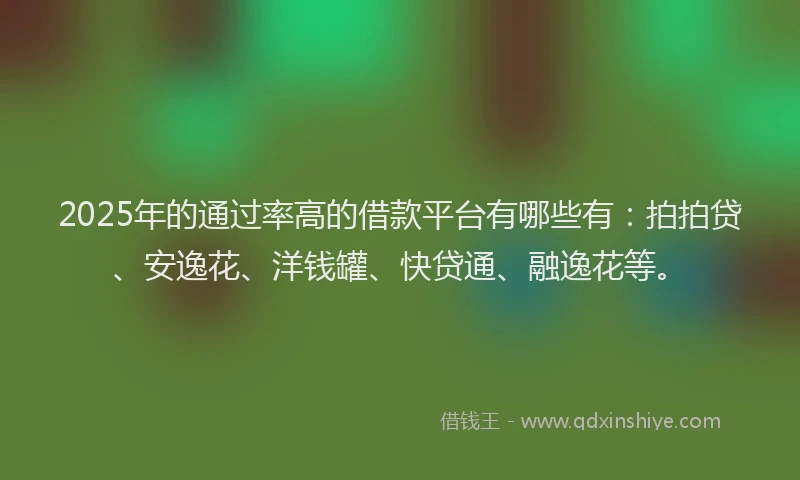 2025年的通过率高的借款平台有哪些有：拍拍贷、安逸花、洋钱罐、快贷通、融逸花等。