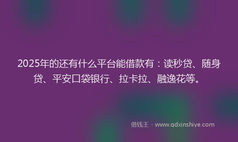 2025年的还有什么平台能借款有：读秒贷、随身贷、平安口袋银行、拉卡拉、融逸花等。