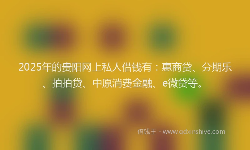2025年的贵阳网上私人借钱有：惠商贷、分期乐、拍拍贷、中原消费金融、e微贷等。