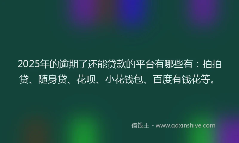 2025年的逾期了还能贷款的平台有哪些有：拍拍贷、随身贷、花呗、小花钱包、百度有钱花等。