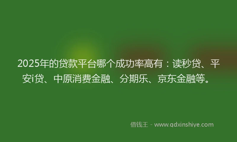 2025年的贷款平台哪个成功率高有：读秒贷、平安i贷、中原消费金融、分期乐、京东金融等。