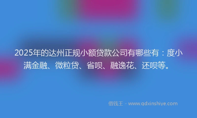 2025年的达州正规小额贷款公司有哪些有：度小满金融、微粒贷、省呗、融逸花、还呗等。