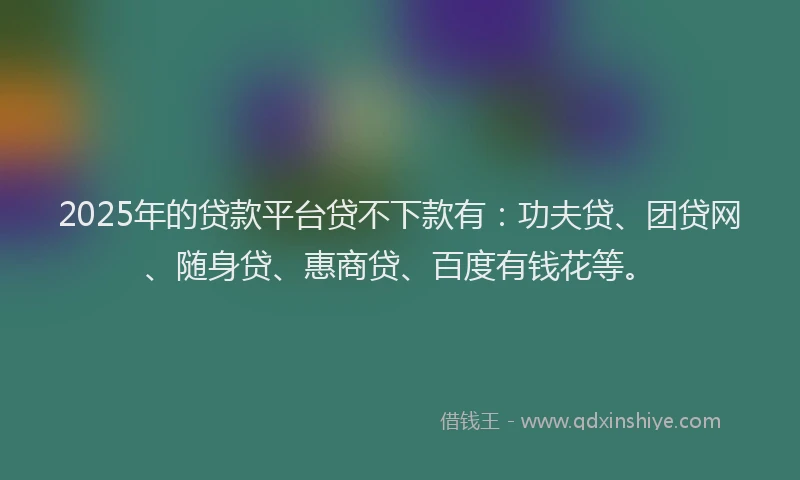 2025年的贷款平台贷不下款有：功夫贷、团贷网、随身贷、惠商贷、百度有钱花等。