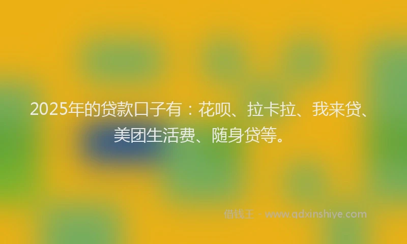 2025年的贷款口子有：花呗、拉卡拉、我来贷、美团生活费、随身贷等。