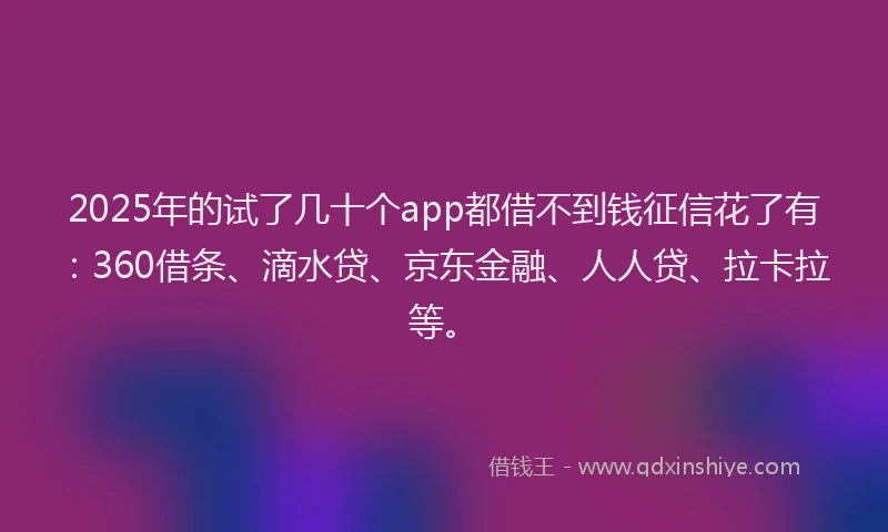 2025年的试了几十个app都借不到钱征信花了有：360借条、滴水贷、京东金融、人人贷、拉卡拉等。