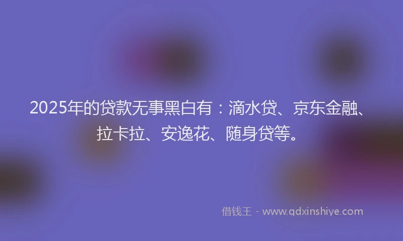 2025年的贷款无事黑白有：滴水贷、京东金融、拉卡拉、安逸花、随身贷等。