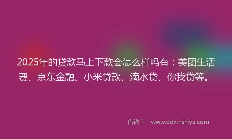 2025年的贷款马上下款会怎么样吗有：美团生活费、京东金融、小米贷款、滴水贷、你我贷等。