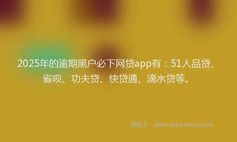 2025年的逾期黑户必下网贷app有：51人品贷、省呗、功夫贷、快贷通、滴水贷等。