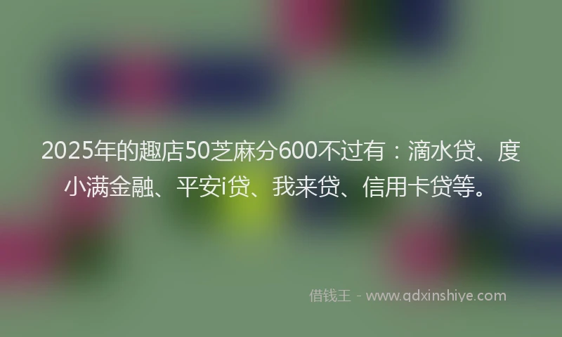 2025年的趣店50芝麻分600不过有：滴水贷、度小满金融、平安i贷、我来贷、信用卡贷等。